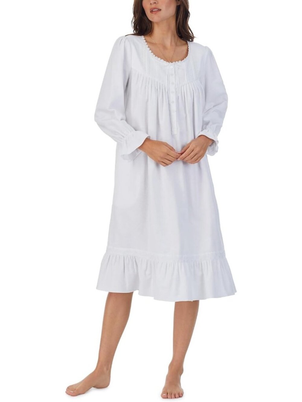 Cozy 100% Cotton Flannel Long Sleeve Nightgown for Women - 42" Length, Soft